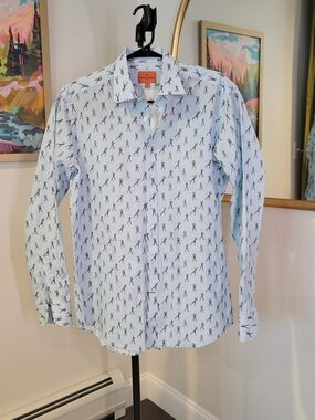 SIMON CARTER London Golf Print Cotton Button Down Shirt Light Blue Men's 16